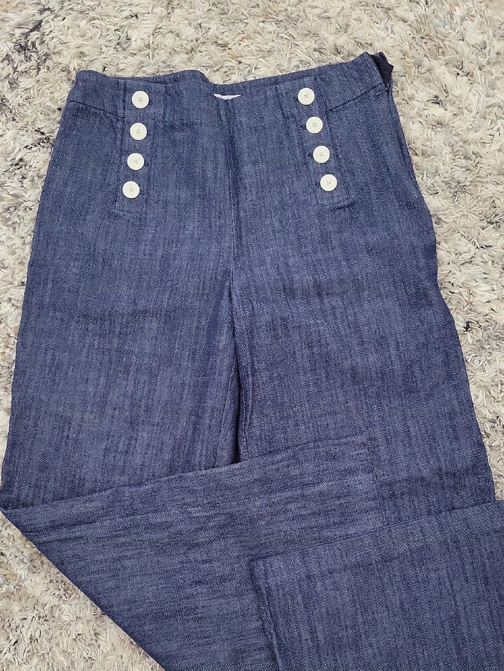 LOFT High-Rise Wide-Leg Jeans with Front Button Detail - Indigo